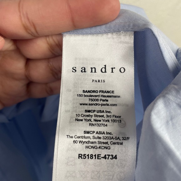 Sandro Paris Light Blue Smocked Waist Ruffle Sleeve Midi Dress Size 1 - Picture 5 of 10